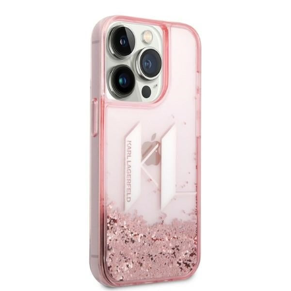 Puzdro pre Apple iPhone 14 Pro, Karl Lagerfeld, Glitter Liquid Big KL, Ružová