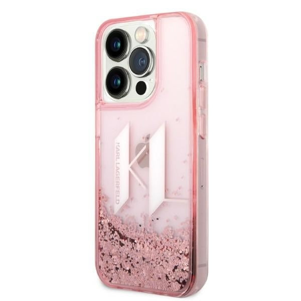Puzdro pre Apple iPhone 14 Pro, Karl Lagerfeld, Glitter Liquid Big KL, Ružová