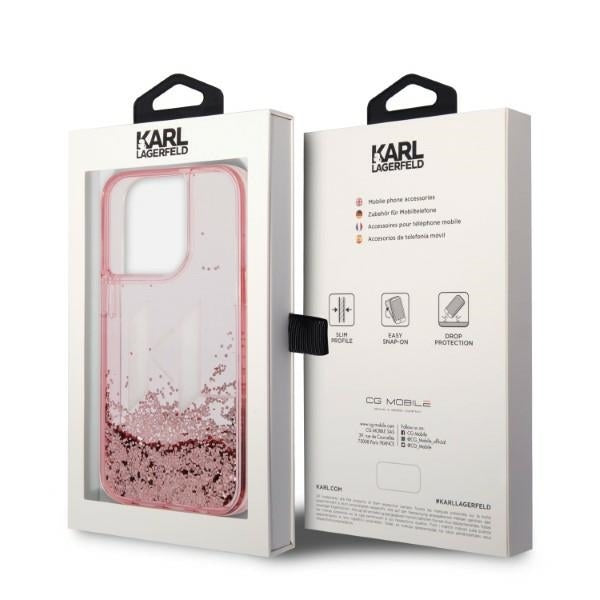 Puzdro pre Apple iPhone 14 Pro, Karl Lagerfeld, Glitter Liquid Big KL, Ružová