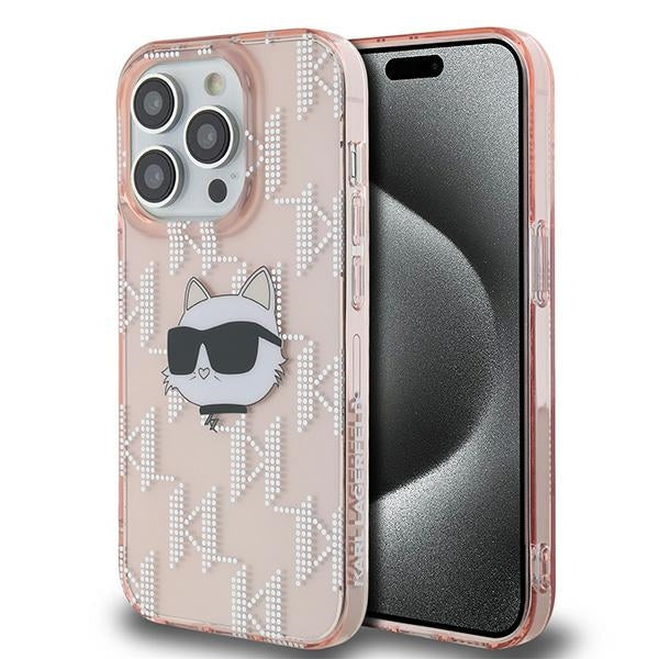 Puzdro pre Apple iPhone 14 Pro, Karl Lagerfeld, IML Luxury Monogram Choupette's Head, Ružová