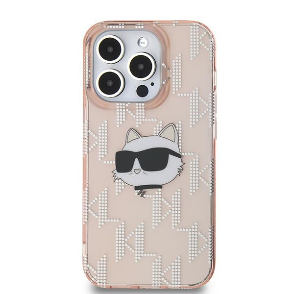 Puzdro pre Apple iPhone 14 Pro, Karl Lagerfeld, IML Luxury Monogram Choupette's Head, Ružová