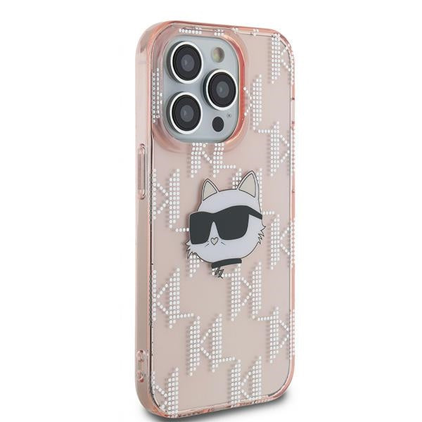 Puzdro pre Apple iPhone 14 Pro, Karl Lagerfeld, IML Luxury Monogram Choupette's Head, Ružová