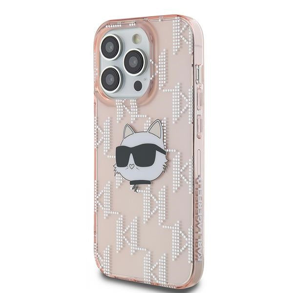 Puzdro pre Apple iPhone 14 Pro, Karl Lagerfeld, IML Luxury Monogram Choupette's Head, Ružová