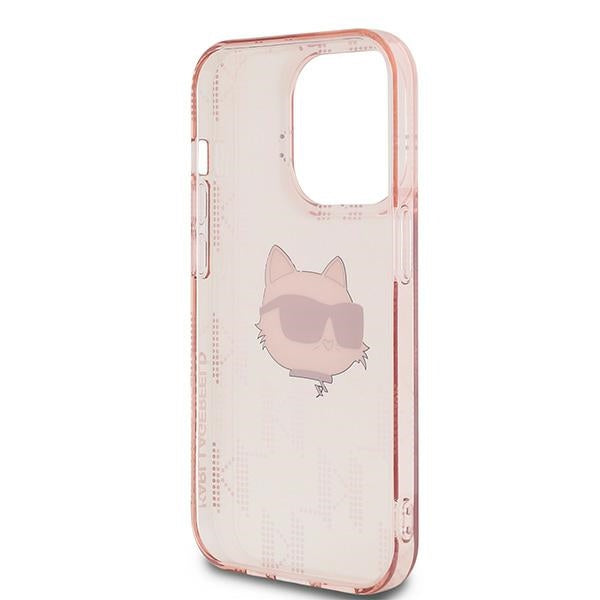 Puzdro pre Apple iPhone 14 Pro, Karl Lagerfeld, IML Luxury Monogram Choupette's Head, Ružová