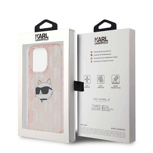 Puzdro pre Apple iPhone 14 Pro, Karl Lagerfeld, IML Luxury Monogram Choupette's Head, Ružová