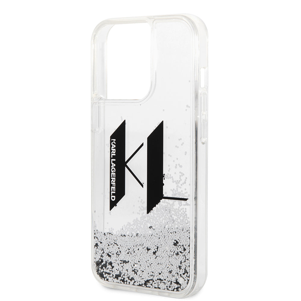 Puzdro pre Apple iPhone 14 Pro, Karl Lagerfeld, Liquid Glitter Big KL, Strieborné