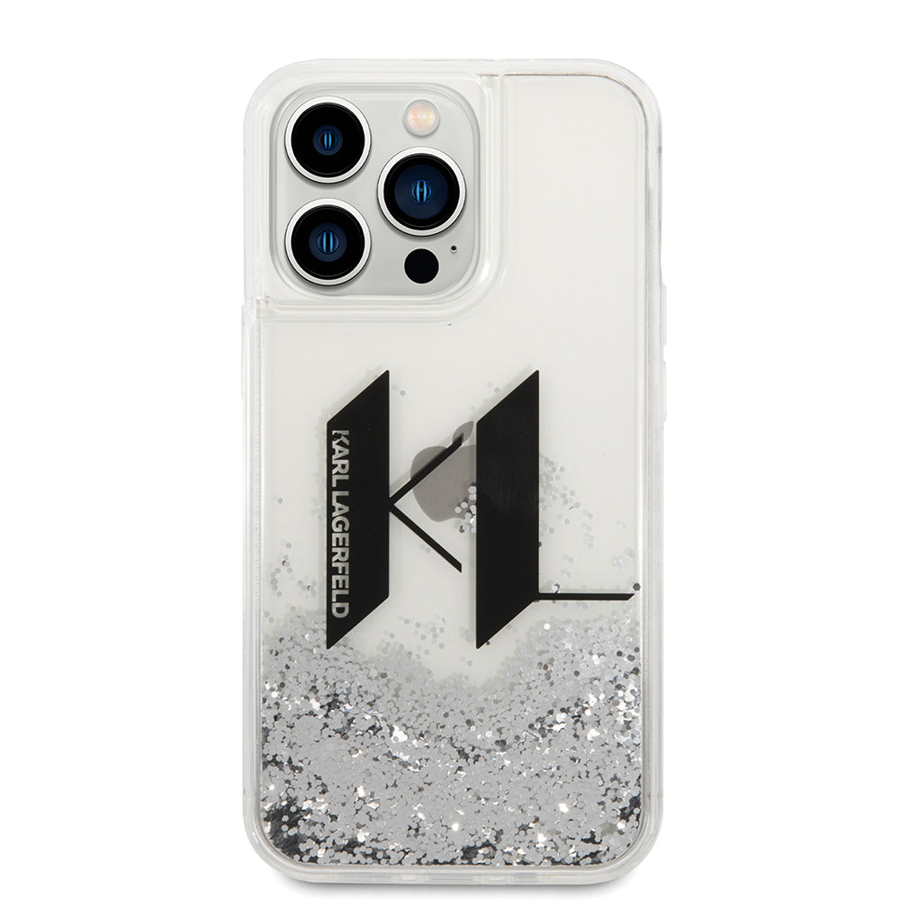 Puzdro pre Apple iPhone 14 Pro, Karl Lagerfeld, Liquid Glitter Big KL, Strieborné