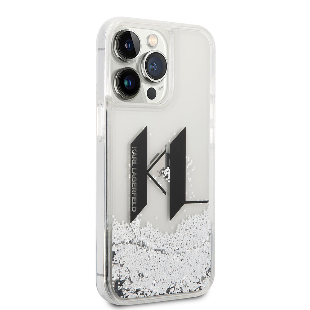 Puzdro pre Apple iPhone 14 Pro, Karl Lagerfeld, Liquid Glitter Big KL, Strieborné