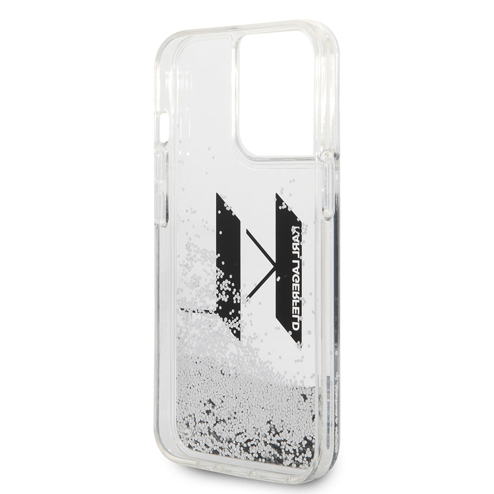 Puzdro pre Apple iPhone 14 Pro, Karl Lagerfeld, Liquid Glitter Big KL, Strieborné