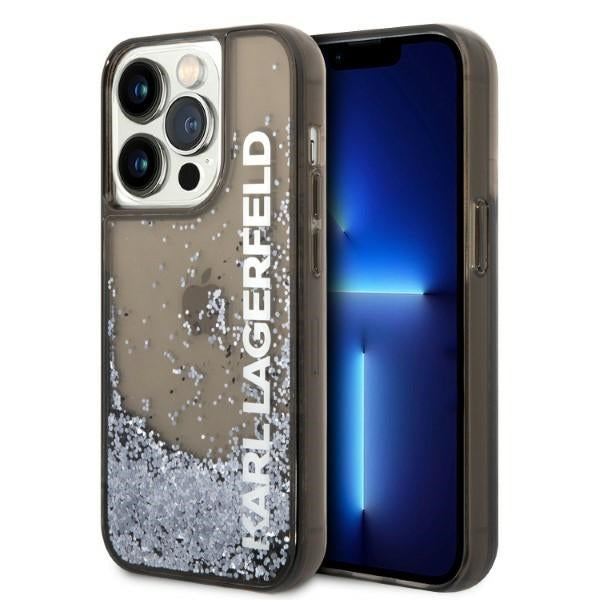Puzdro pre Apple iPhone 14 Pro, Karl Lagerfeld, Liquid Glitter KL Logo, Čierne
