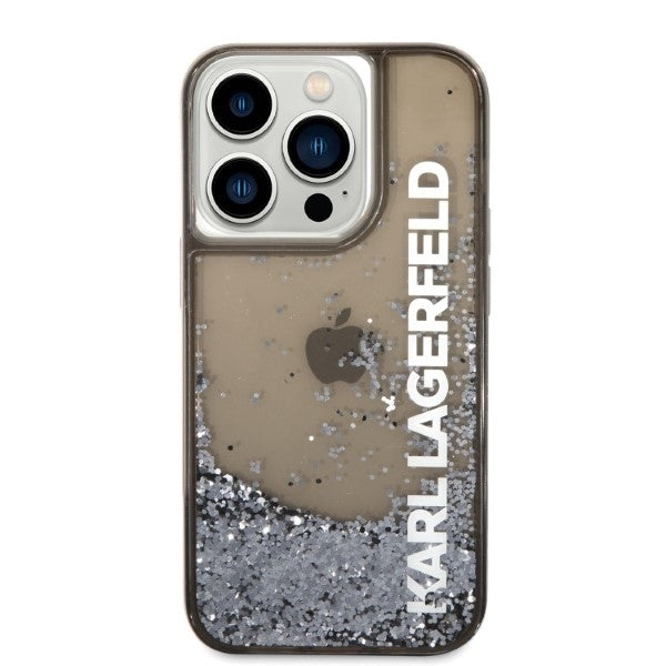 Puzdro pre Apple iPhone 14 Pro, Karl Lagerfeld, Liquid Glitter KL Logo, Čierne