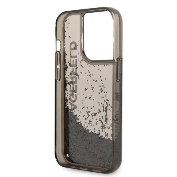 Puzdro pre Apple iPhone 14 Pro, Karl Lagerfeld, Liquid Glitter KL Logo, Čierne