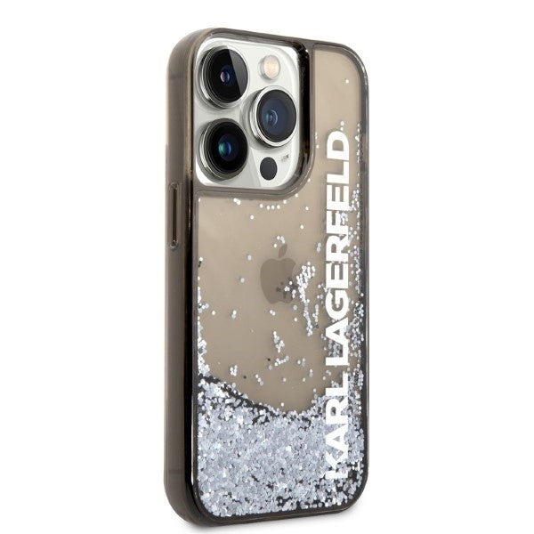 Puzdro pre Apple iPhone 14 Pro, Karl Lagerfeld, Liquid Glitter KL Logo, Čierne