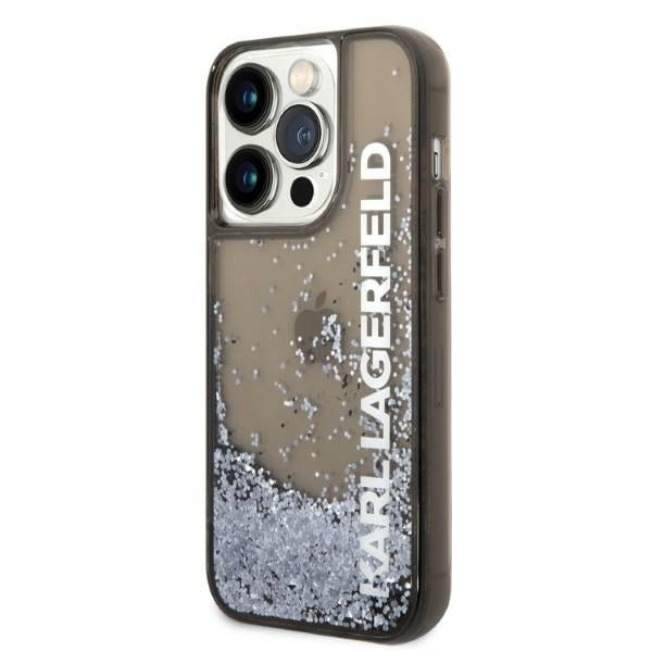 Puzdro pre Apple iPhone 14 Pro, Karl Lagerfeld, Liquid Glitter KL Logo, Čierne