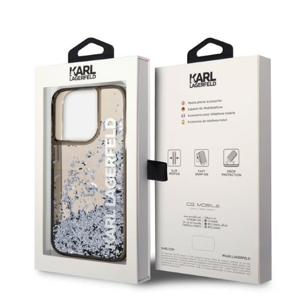 Puzdro pre Apple iPhone 14 Pro, Karl Lagerfeld, Liquid Glitter KL Logo, Čierne