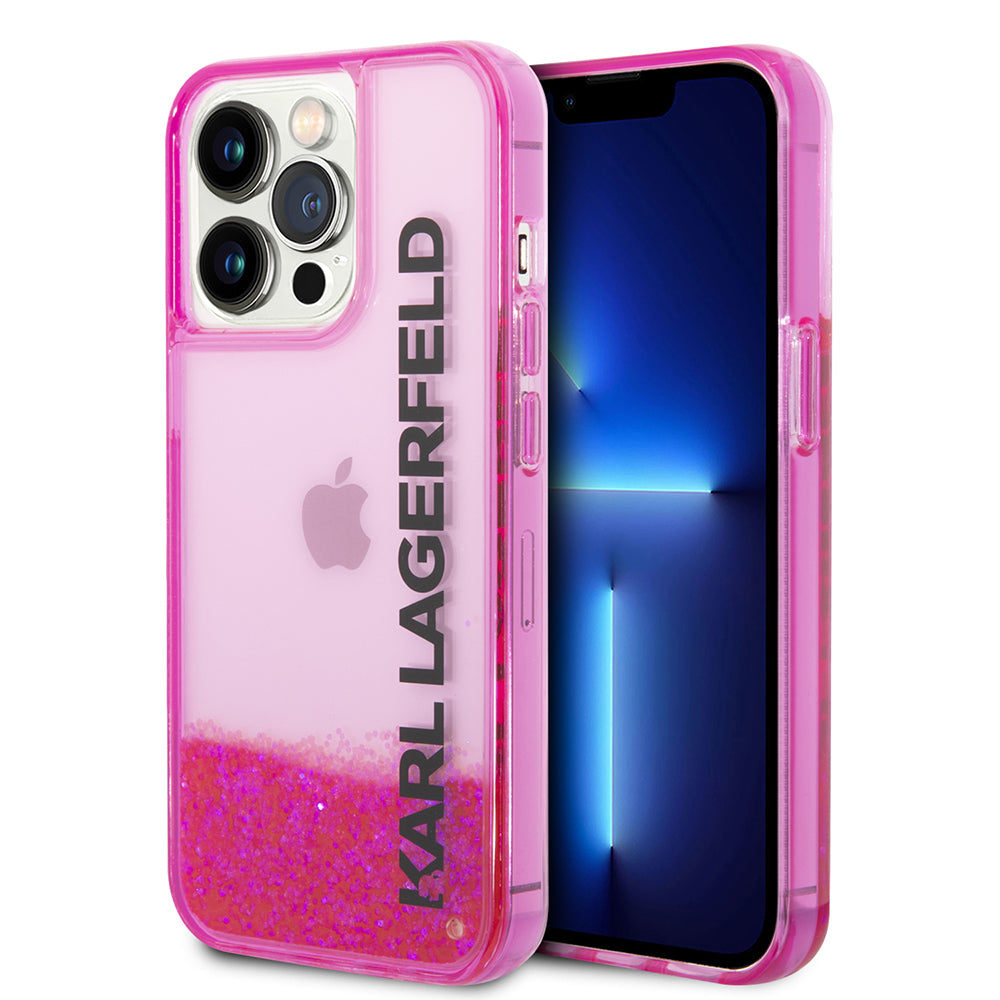 Puzdro pre Apple iPhone 14 Pro, Karl Lagerfeld, Liquid Glitter KL Logo, Ružové
