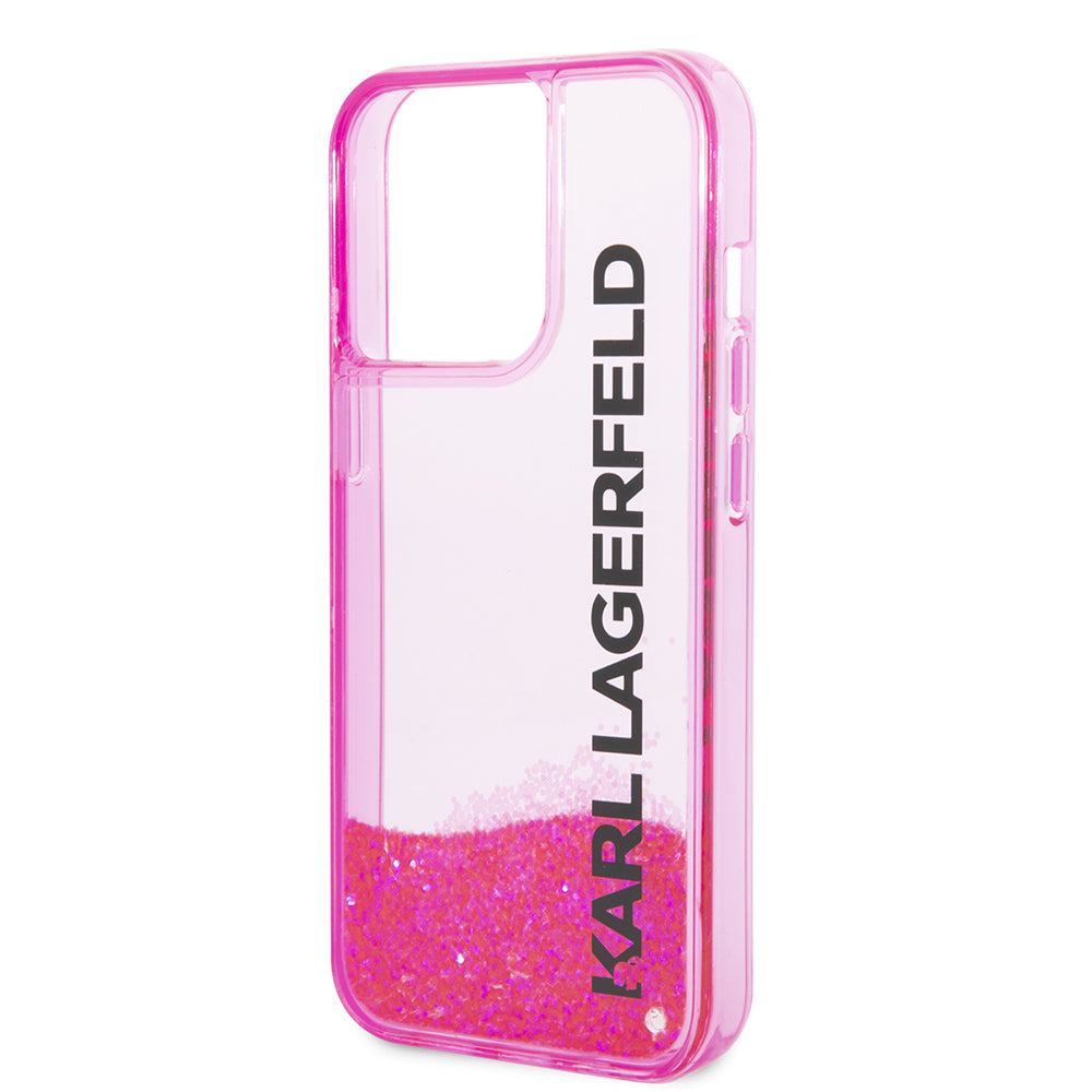 Puzdro pre Apple iPhone 14 Pro, Karl Lagerfeld, Liquid Glitter KL Logo, Ružové