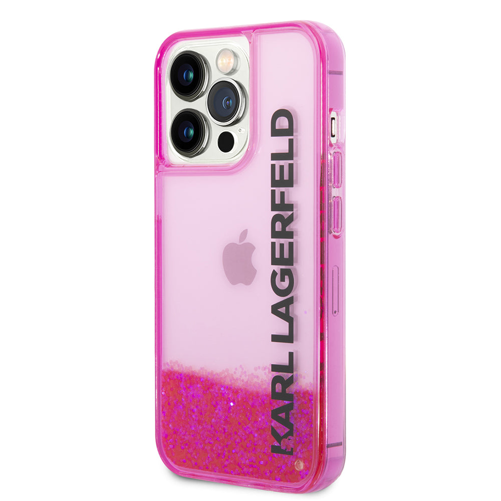 Puzdro pre Apple iPhone 14 Pro, Karl Lagerfeld, Liquid Glitter KL Logo, Ružové