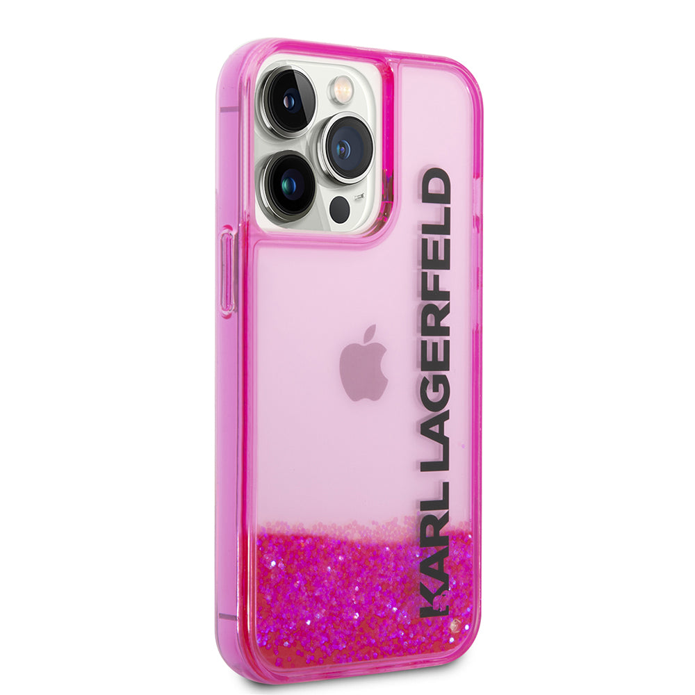 Puzdro pre Apple iPhone 14 Pro, Karl Lagerfeld, Liquid Glitter KL Logo, Ružové