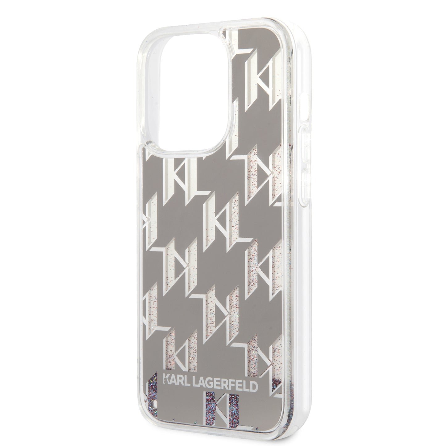 Puzdro pre Apple iPhone 14 Pro, Karl Lagerfeld, Liquid Glitter Monogram, Strieborné