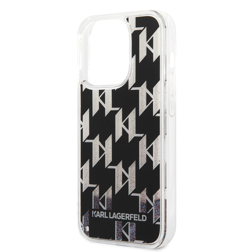 Puzdro pre Apple iPhone 14 Pro, Karl Lagerfeld, Liquid Glitter Monogram, Čierne