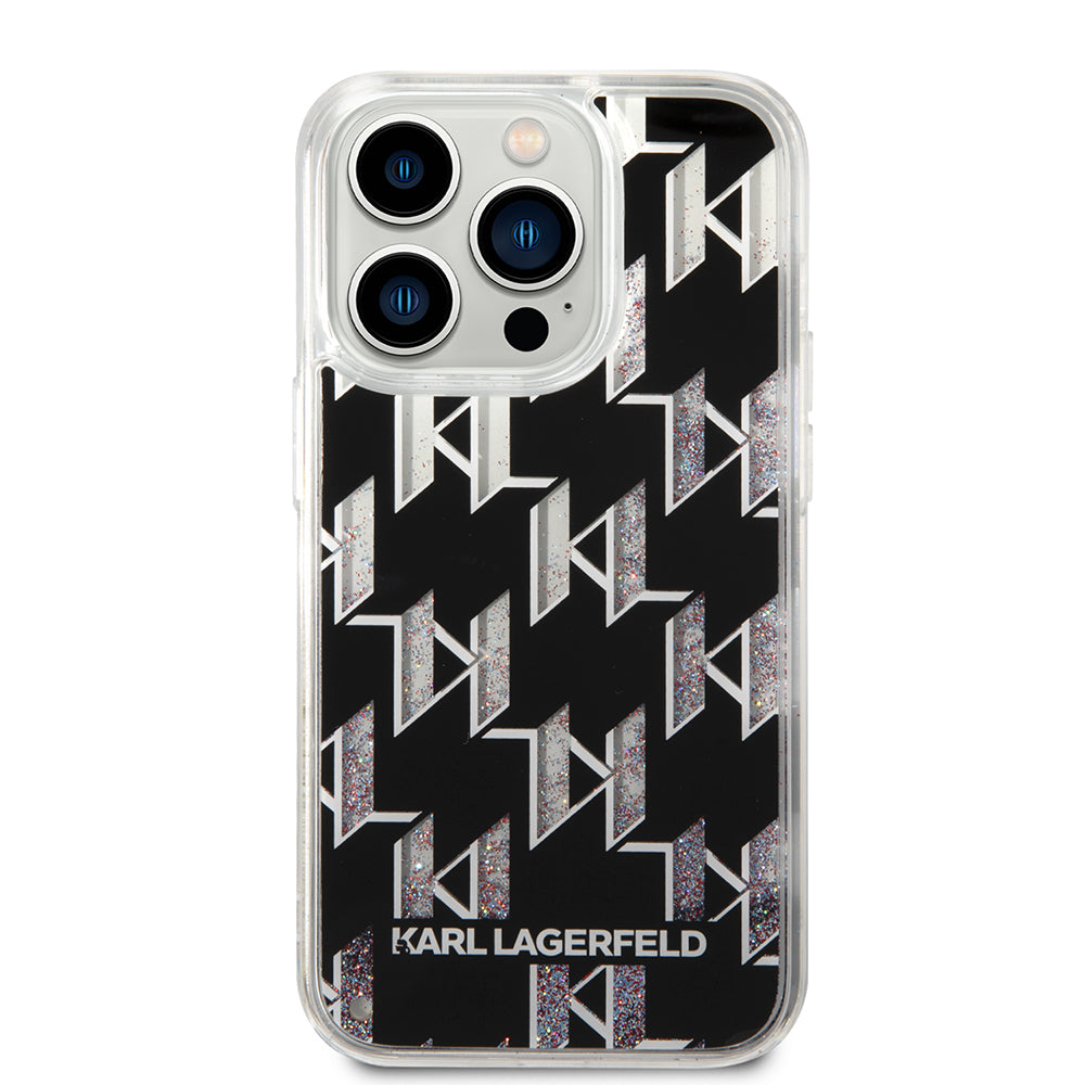 Puzdro pre Apple iPhone 14 Pro, Karl Lagerfeld, Liquid Glitter Monogram, Čierne