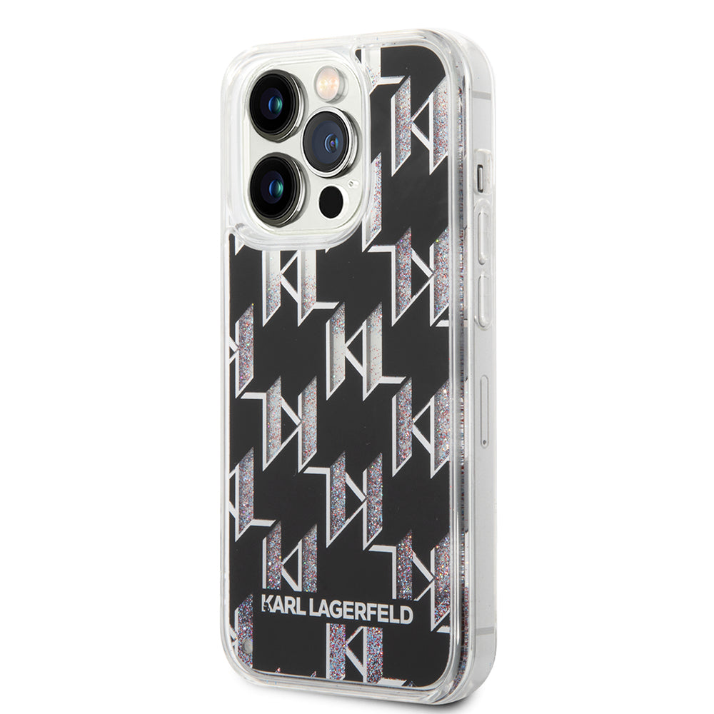 Puzdro pre Apple iPhone 14 Pro, Karl Lagerfeld, Liquid Glitter Monogram, Čierne