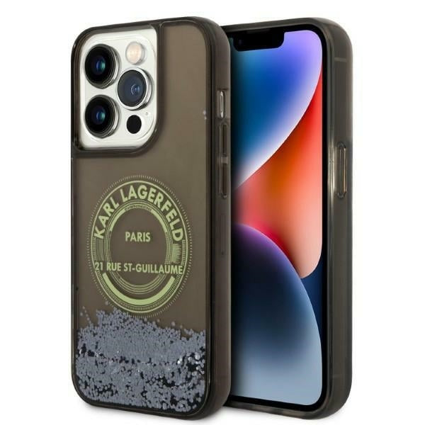 Puzdro pre Apple iPhone 14 Pro, Karl Lagerfeld, Liquid Glitter RSG, Čierne