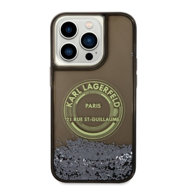 Puzdro pre Apple iPhone 14 Pro, Karl Lagerfeld, Liquid Glitter RSG, Čierne