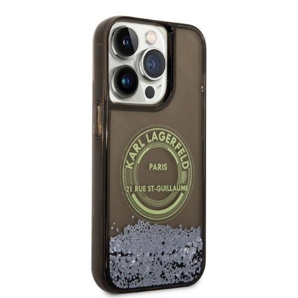 Puzdro pre Apple iPhone 14 Pro, Karl Lagerfeld, Liquid Glitter RSG, Čierne