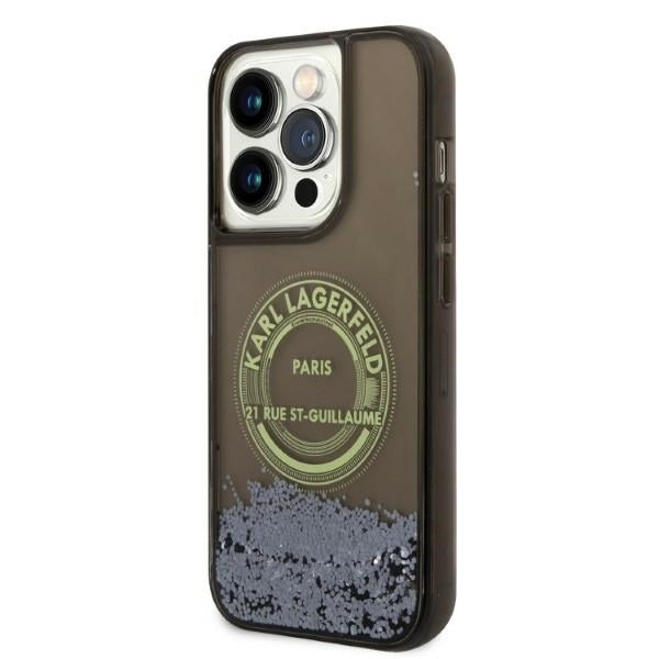 Puzdro pre Apple iPhone 14 Pro, Karl Lagerfeld, Liquid Glitter RSG, Čierne