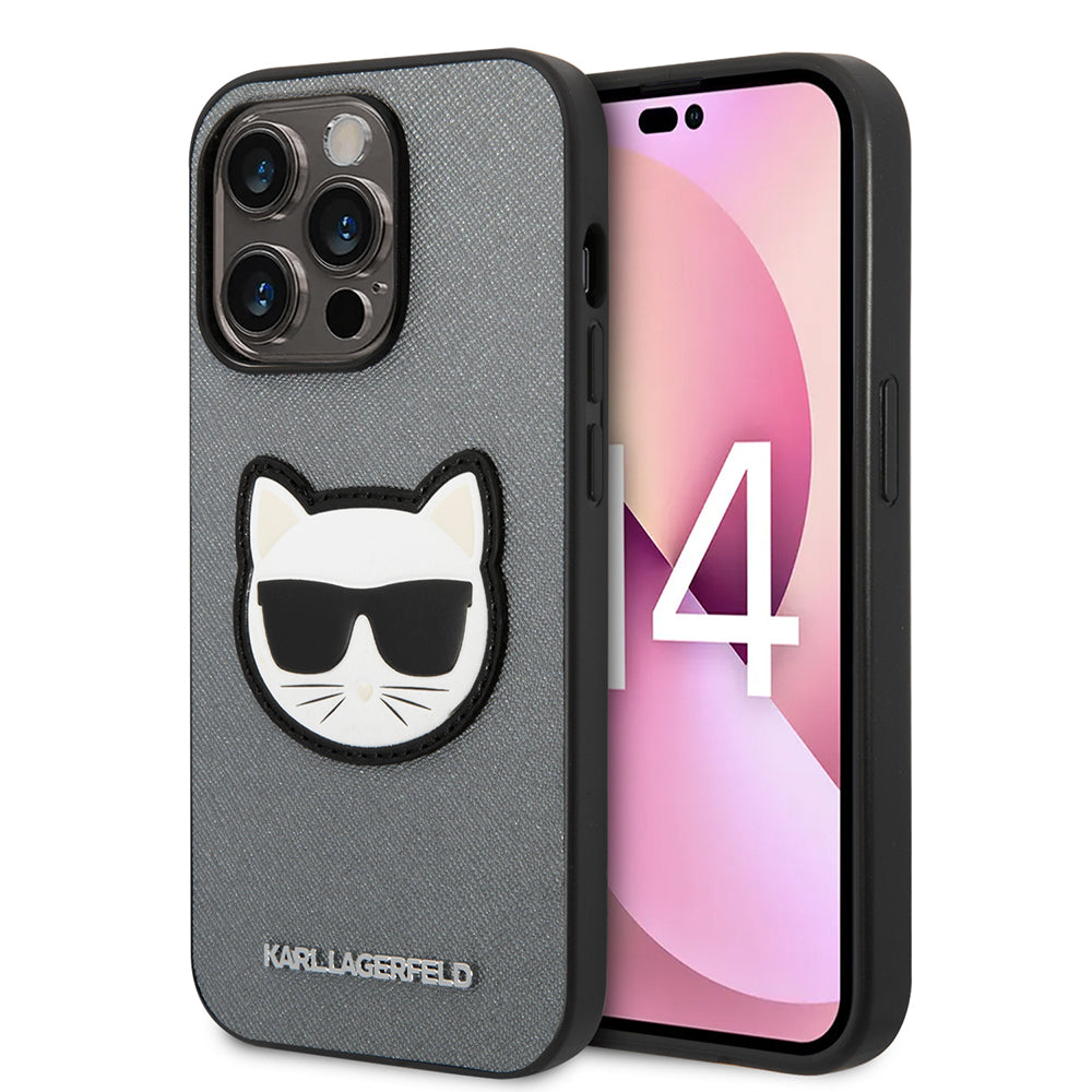 Puzdro pre Apple iPhone 14 Pro, Karl Lagerfeld, Saffiano Choupette's Head, Strieborné