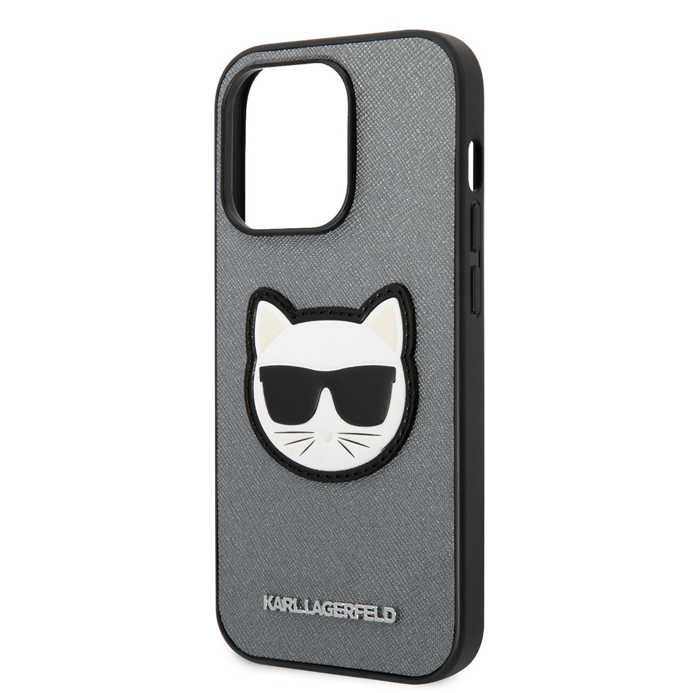 Puzdro pre Apple iPhone 14 Pro, Karl Lagerfeld, Saffiano Choupette's Head, Strieborné