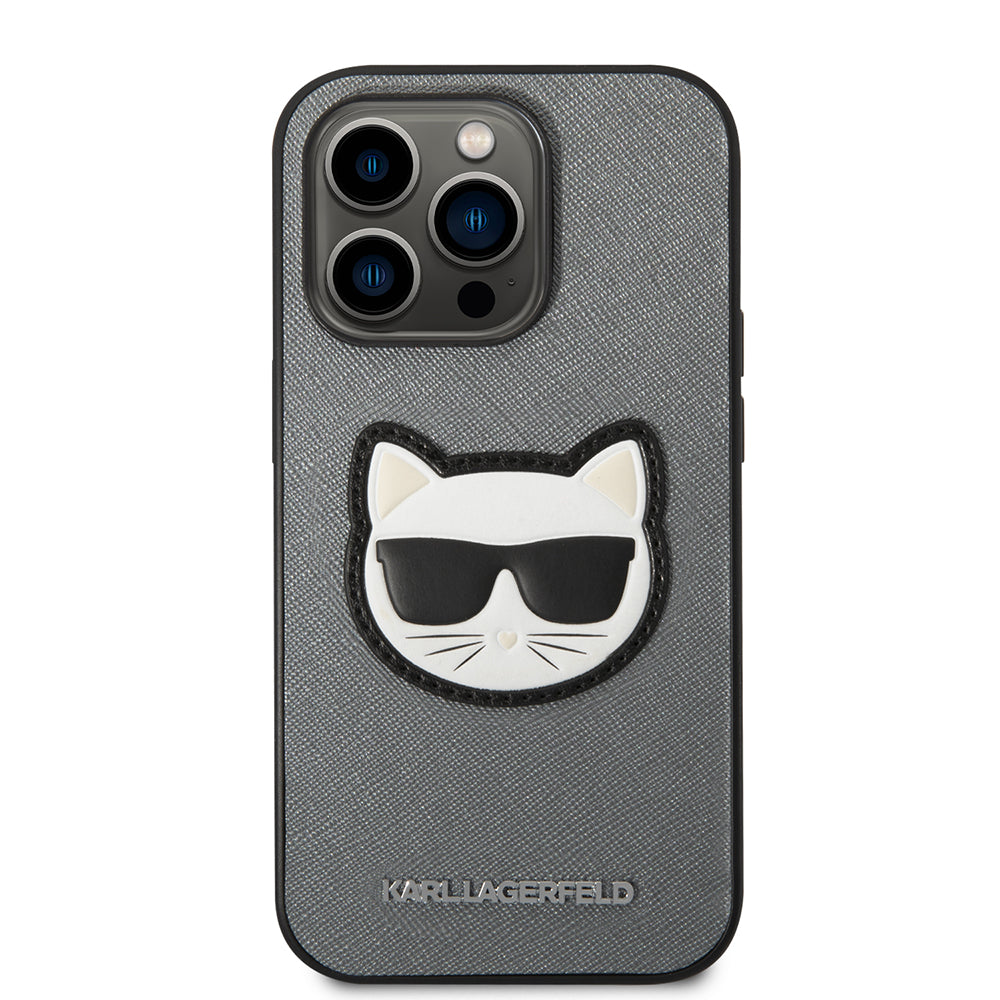 Puzdro pre Apple iPhone 14 Pro, Karl Lagerfeld, Saffiano Choupette's Head, Strieborné