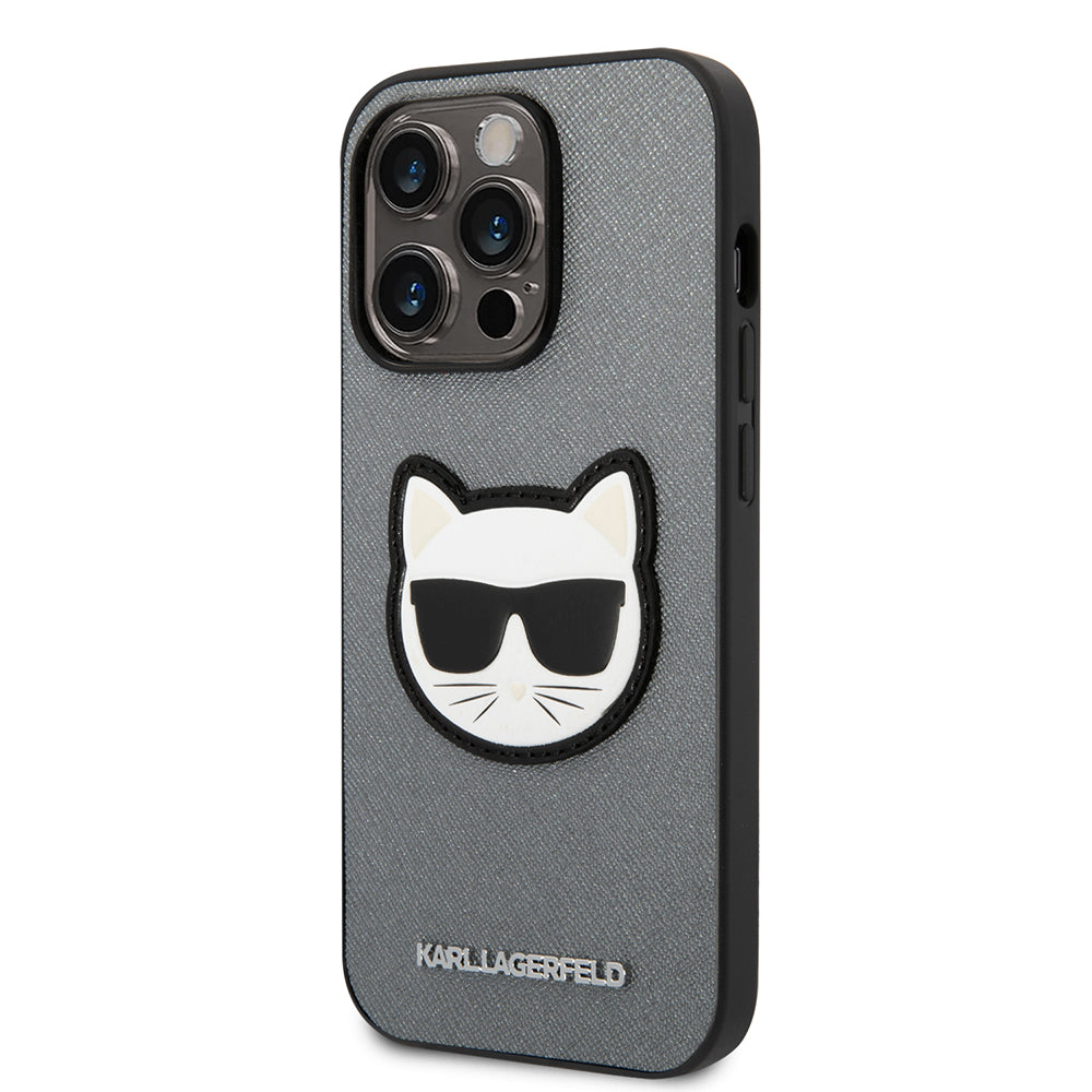 Puzdro pre Apple iPhone 14 Pro, Karl Lagerfeld, Saffiano Choupette's Head, Strieborné