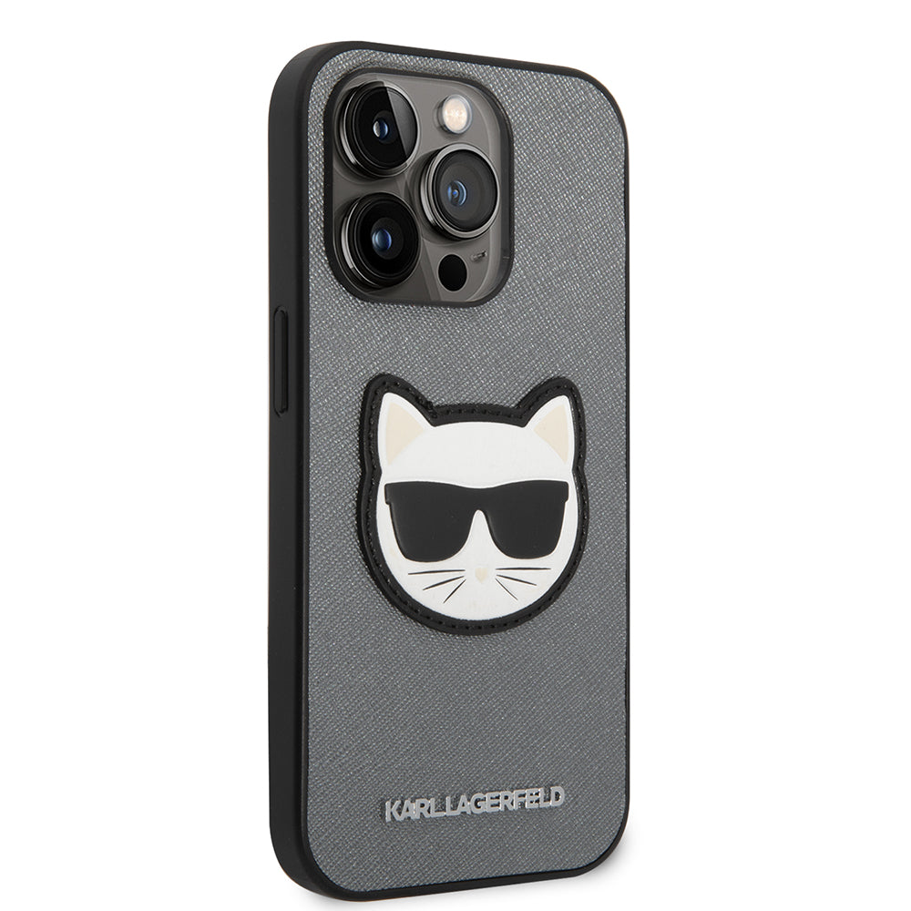 Puzdro pre Apple iPhone 14 Pro, Karl Lagerfeld, Saffiano Choupette's Head, Strieborné