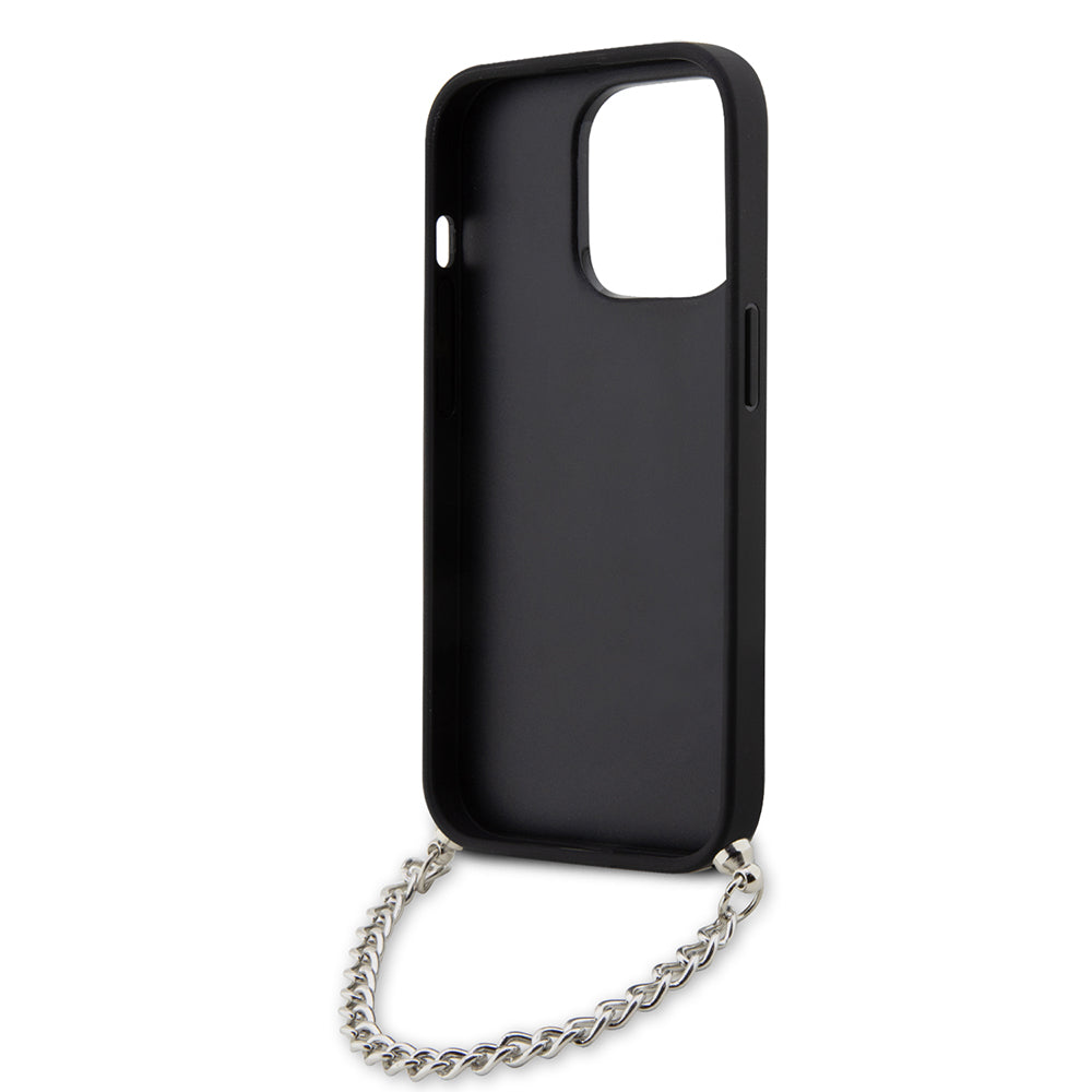 Puzdro pre Apple iPhone 14 Pro, Karl Lagerfeld, Saffiano Monogram Chain, Strieborné