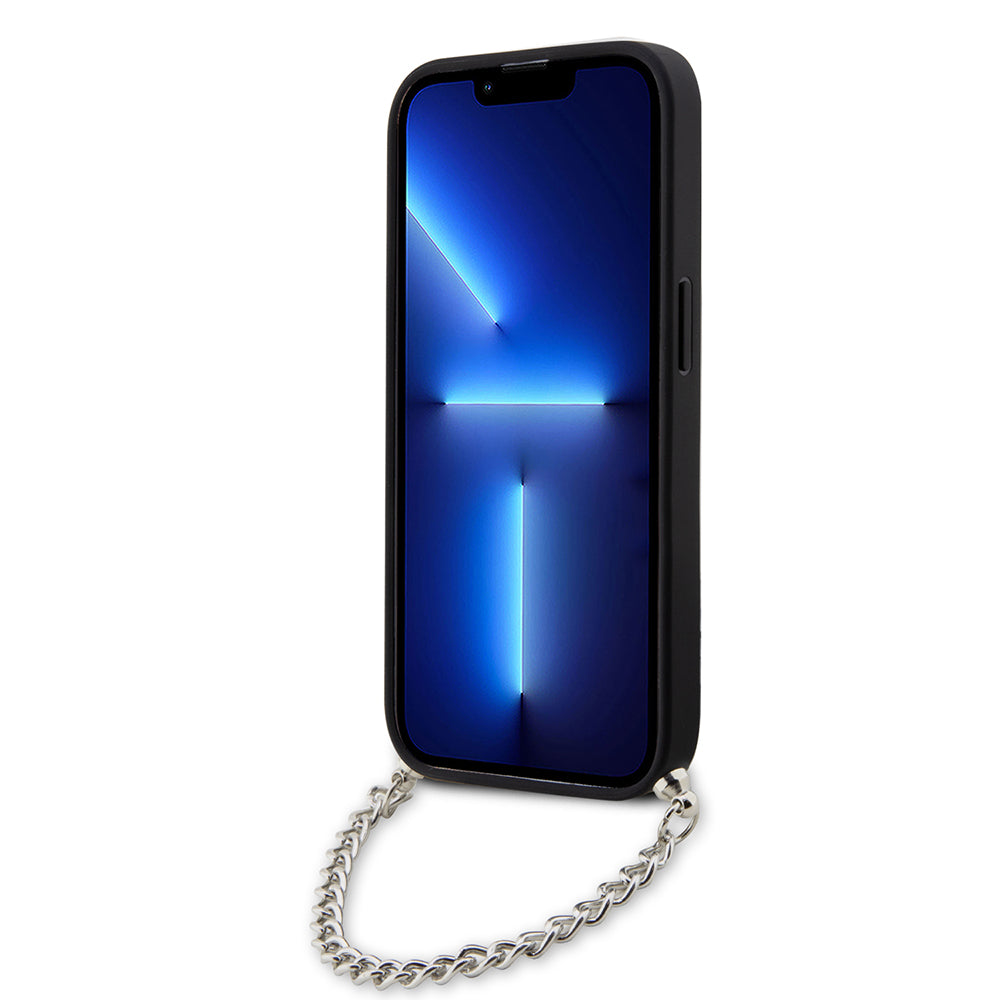 Puzdro pre Apple iPhone 14 Pro, Karl Lagerfeld, Saffiano Monogram Chain, Strieborné