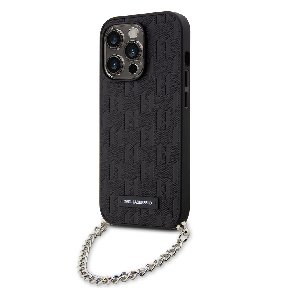 Puzdro pre Apple iPhone 14 Pro, Karl Lagerfeld, Saffiano Monogram Chain, Čierne