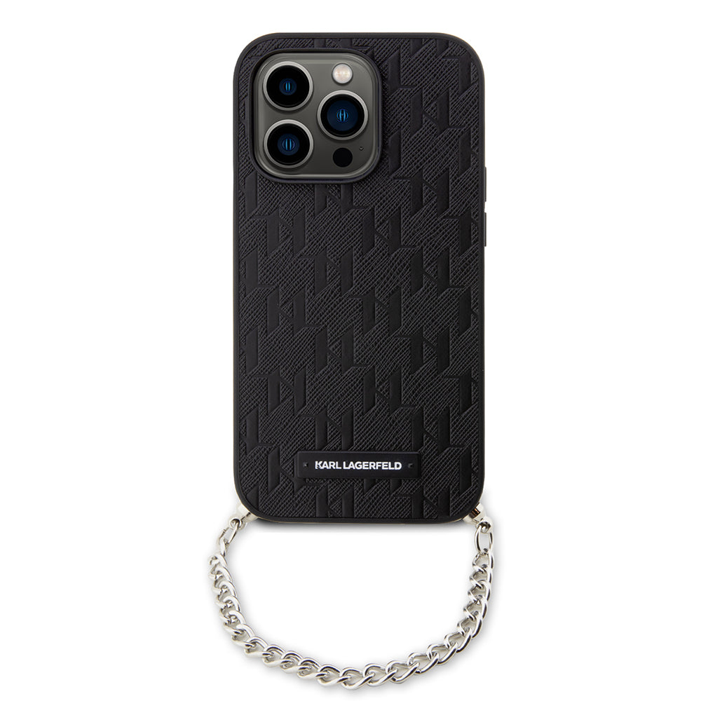 Puzdro pre Apple iPhone 14 Pro, Karl Lagerfeld, Saffiano Monogram Chain, Čierne