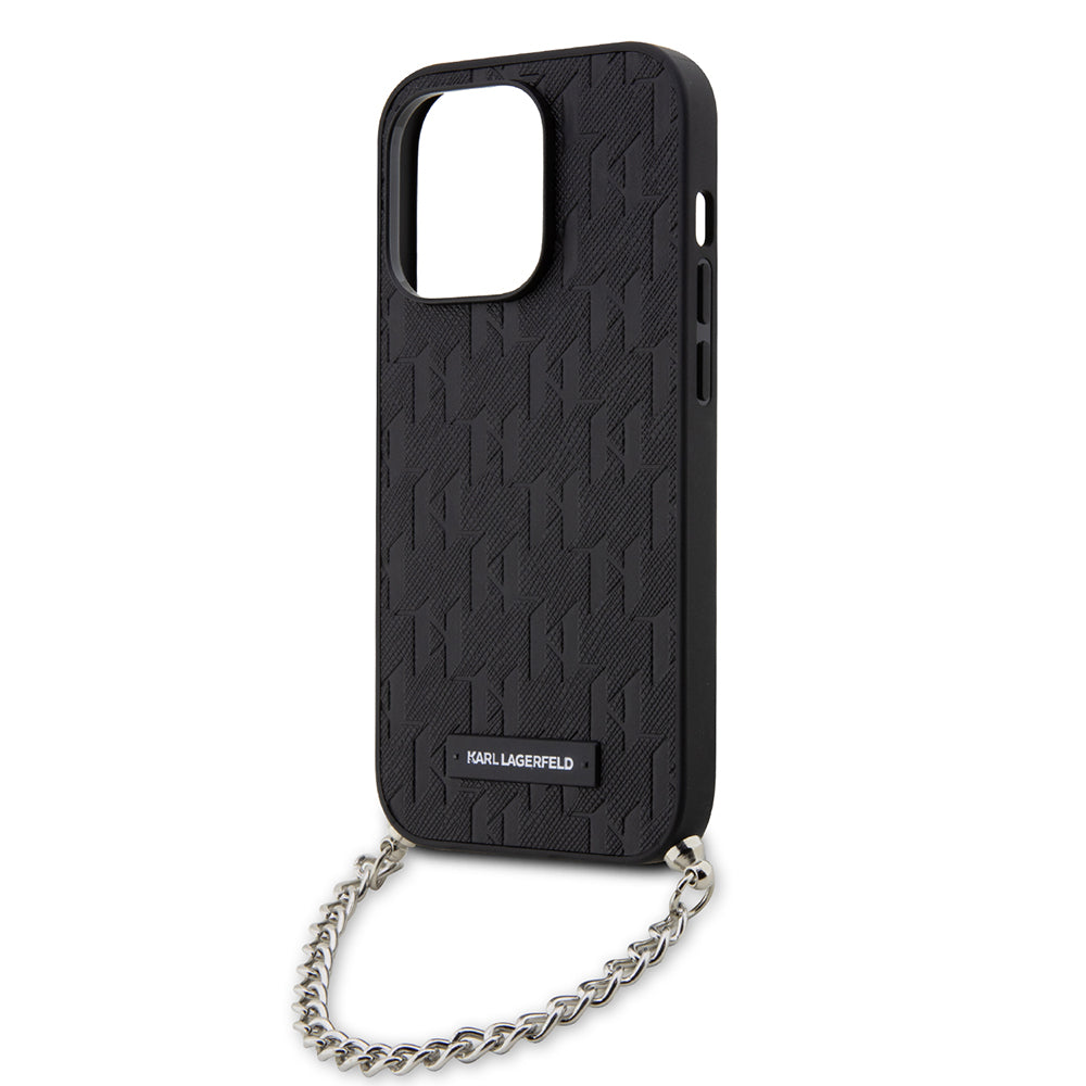 Puzdro pre Apple iPhone 14 Pro, Karl Lagerfeld, Saffiano Monogram Chain, Čierne