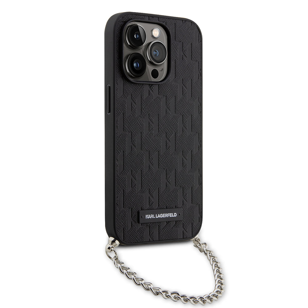 Puzdro pre Apple iPhone 14 Pro, Karl Lagerfeld, Saffiano Monogram Chain, Čierne