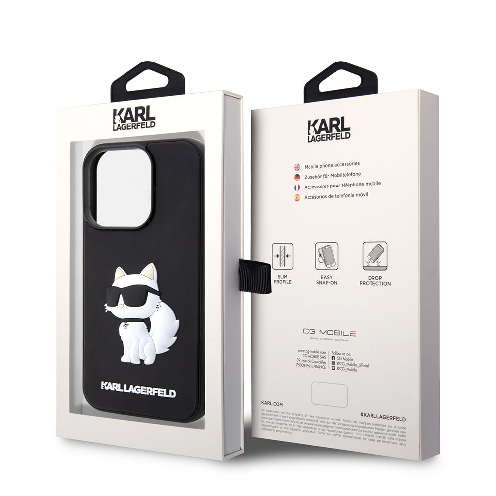 Puzdro pre Apple iPhone 14 Pro Max, Karl Lagerfeld, 3D Rubber Choupette, Čierne