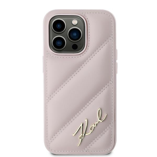 Puzdro pre Apple iPhone 14 Pro Max, Karl Lagerfeld, Diagonal Quilted Script, Ružové