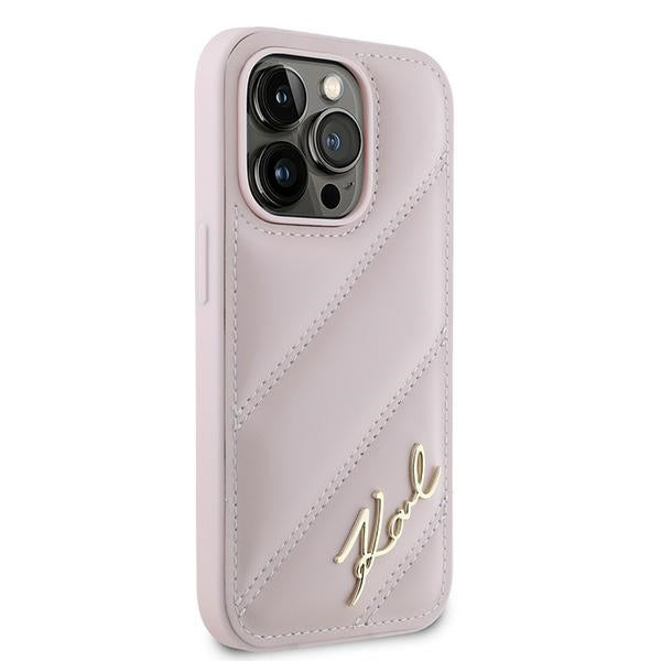 Puzdro pre Apple iPhone 14 Pro Max, Karl Lagerfeld, Diagonal Quilted Script, Ružové