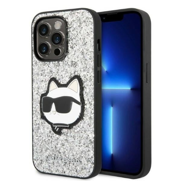 Puzdro pre Apple iPhone 14 Pro Max, Karl Lagerfeld, Glitter Choupette Patch, Strieborné