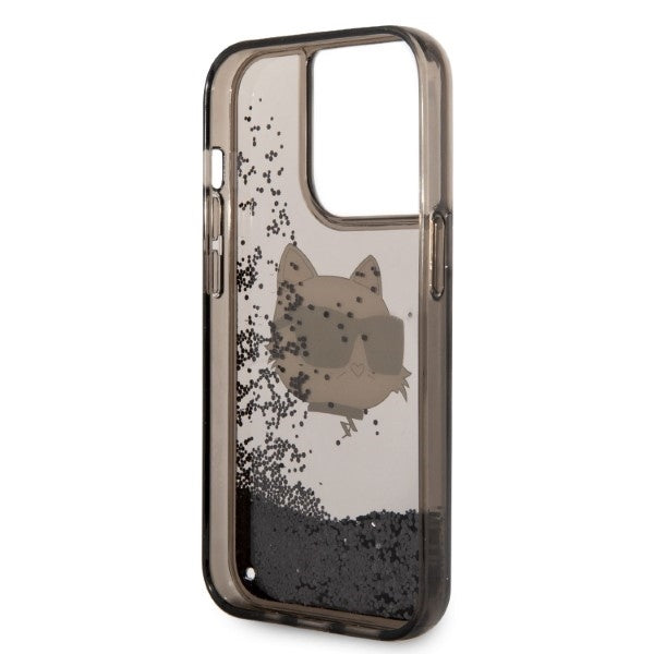 Puzdro pre Apple iPhone 14 Pro Max, Karl Lagerfeld, Glitter Choupette's Head, Čierne