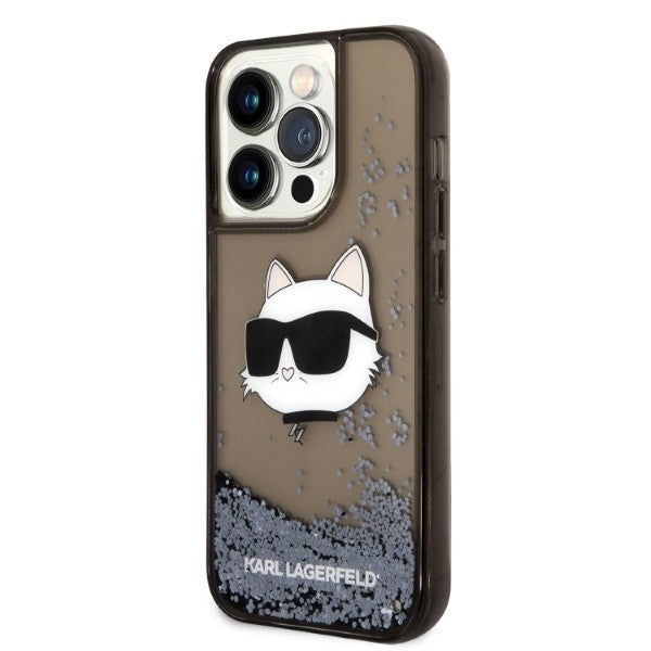 Puzdro pre Apple iPhone 14 Pro Max, Karl Lagerfeld, Glitter Choupette's Head, Čierne