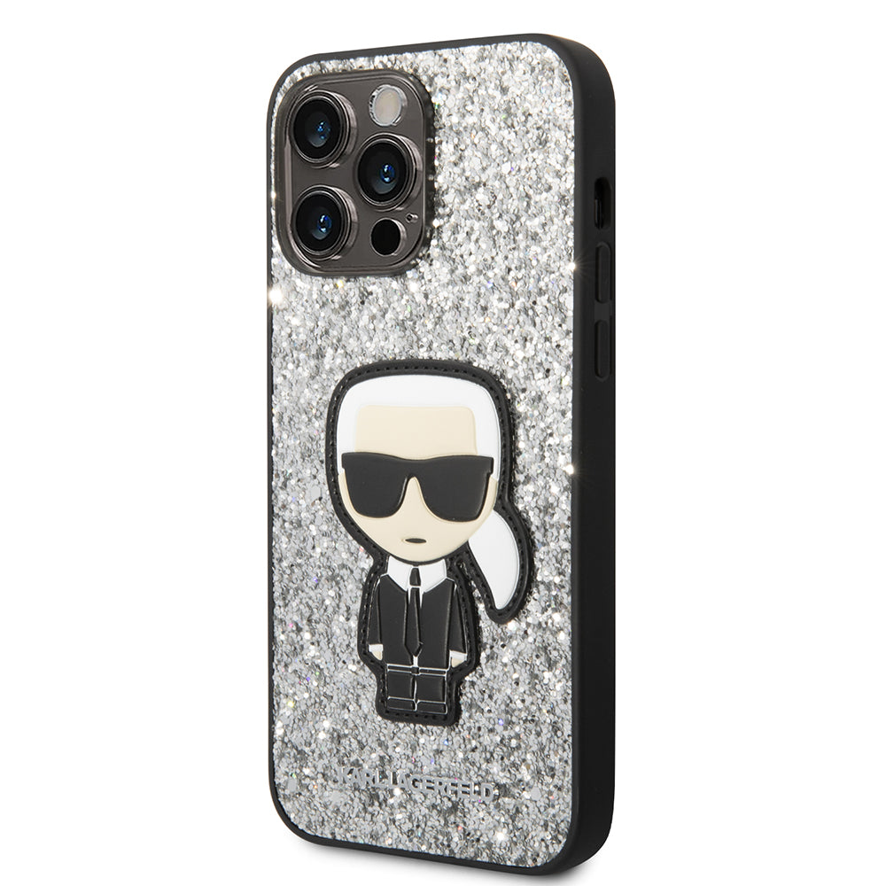 Case for Apple iPhone 14 Pro Max, Karl Lagerfeld, Glitter Flakes Ikonik Karl, Silver