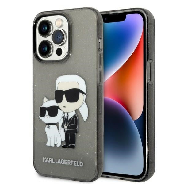 Puzdro pre Apple iPhone 14 Pro Max, Karl Lagerfeld, Glitter Karl & Choupette, Čierne